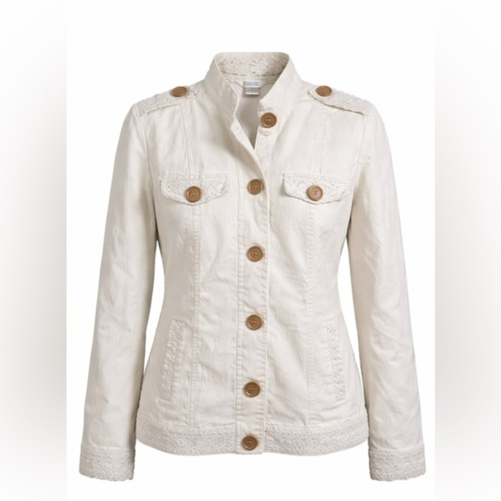 Christopher And Banks Ivory Crochet Trim Utility Jacket Small Boho Cottagecore